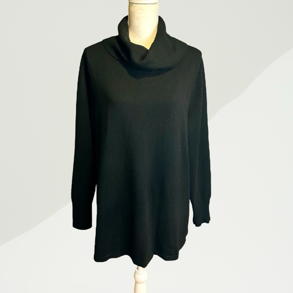 J. Jill Black 100% Cashmere Rolled Cowl Neck Long-Sleeve Sweater Plus Size 1X - Picture 1 of 10